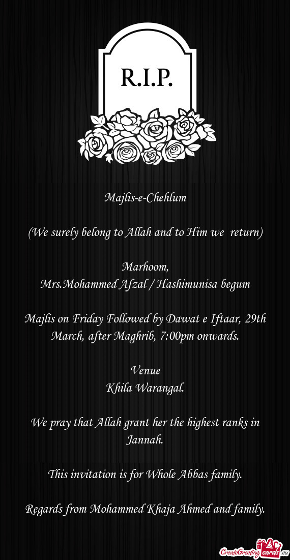 This invitation is for Whole Abbas family