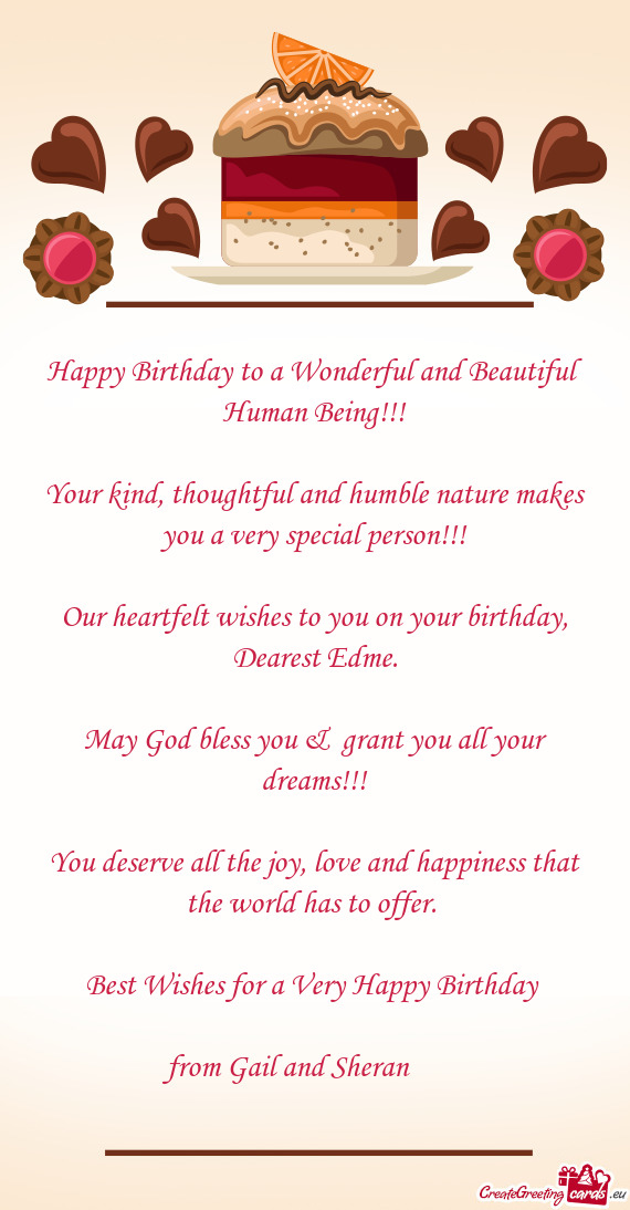 Thoughtful and humble nature makes you a very special person!!! Our heartfelt wishes to you on y