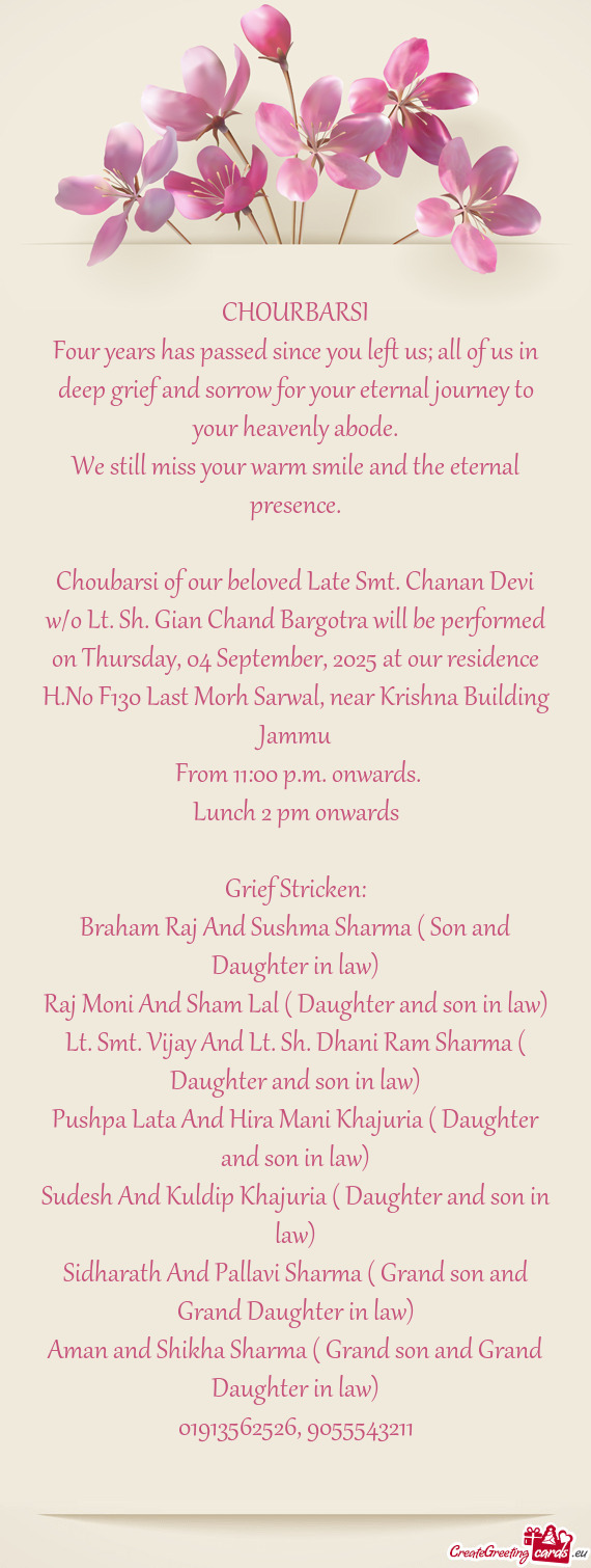 Thursday, 04 September, 2025 at our residence H.No F130 Last Morh Sarwal, near Krishna Building Jamm