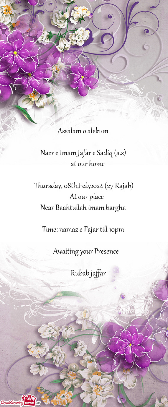 Thursday, 08th,Feb,2024 (27 Rajab)