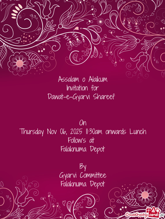 Thursday Nov 06, 2025 11:30am onwards Lunch Follow's at