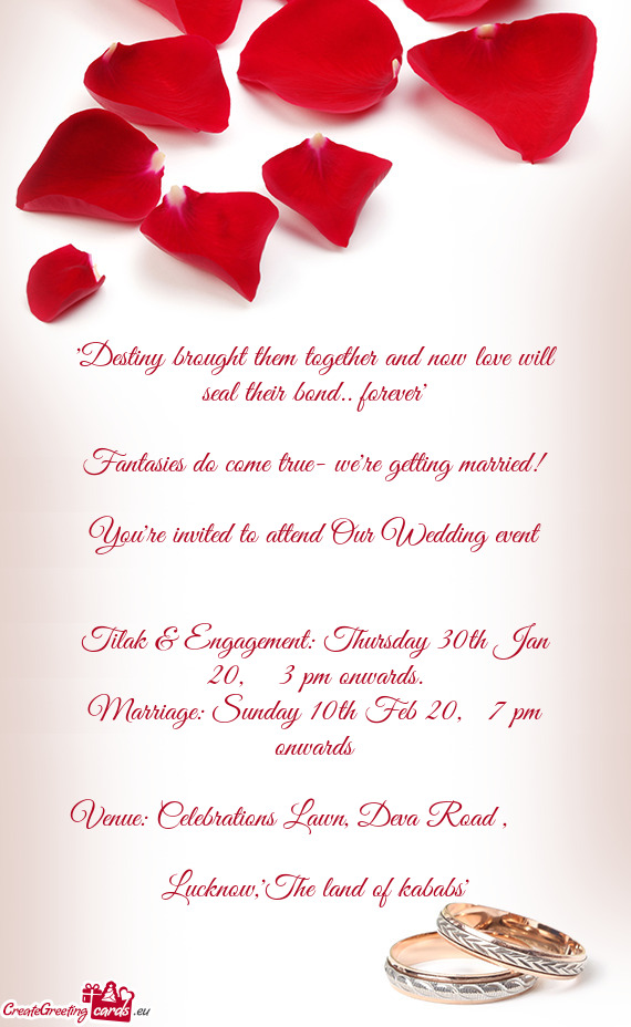 Tilak & Engagement: Thursday 30th Jan 20, 3 pm onwards