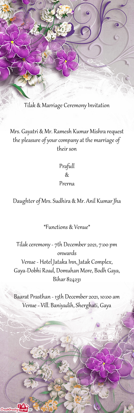 Tilak & Marriage Ceremony Invitation