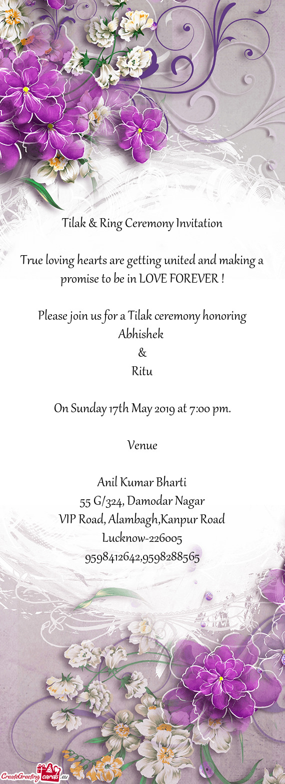 Tilak & Ring Ceremony Invitation