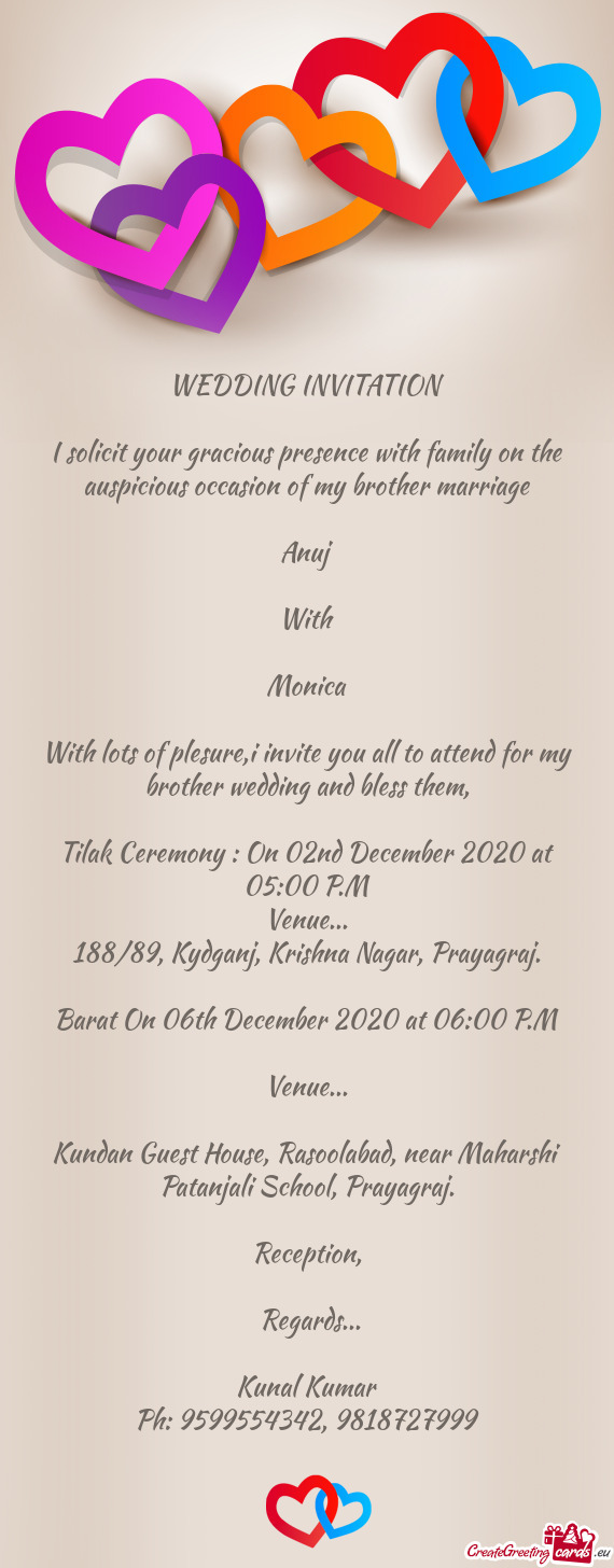 Tilak Ceremony : On 02nd December 2020 at 05:00 P.M