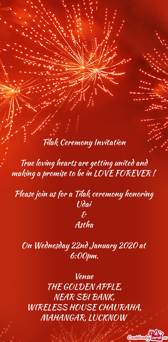 Tilak Ceremony Invitation    True loving hearts are
