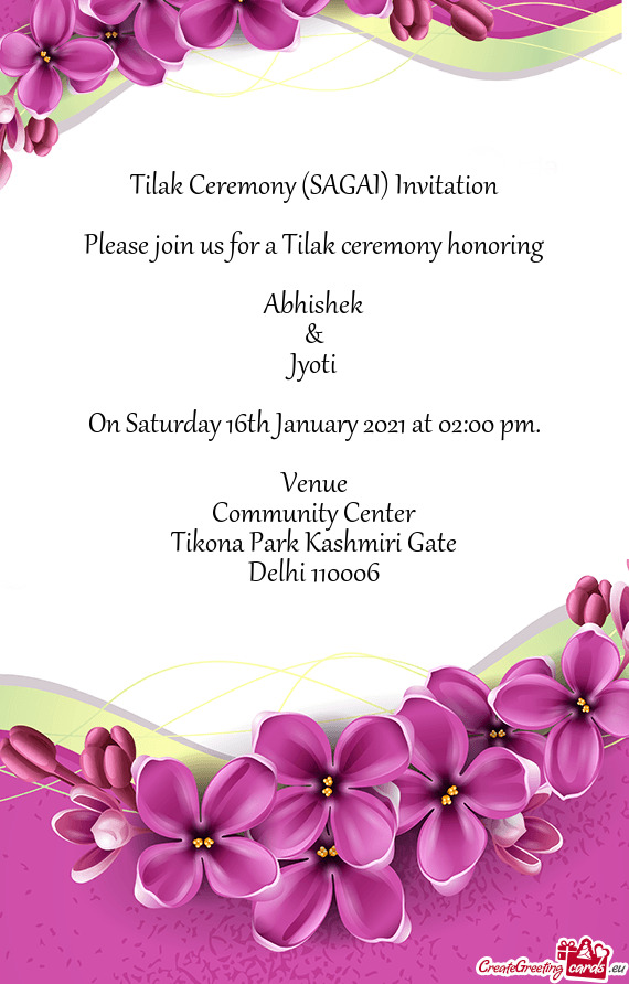 Tilak Ceremony (SAGAI) Invitation