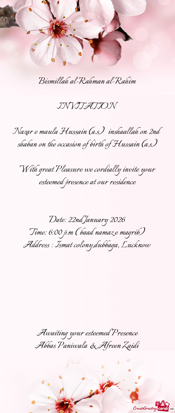 Time: 6:00 p.m ( baad namaz e magrib)