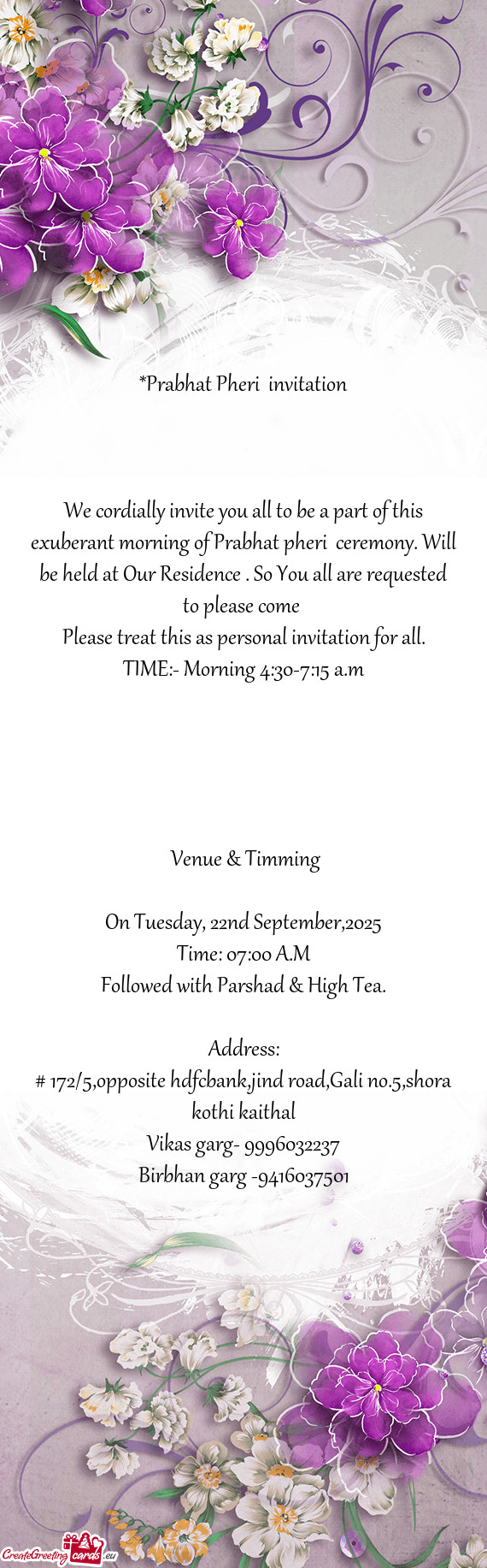 TIME:- Morning 4:30-7:15 a.m