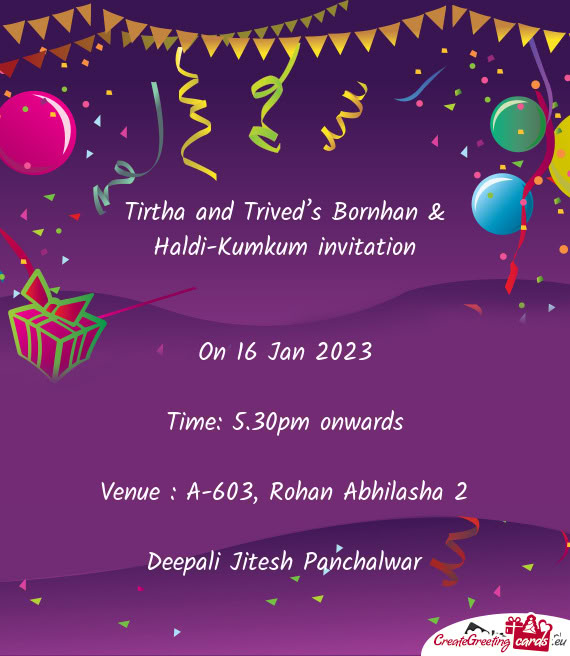 Tirtha and Trived’s Bornhan & Haldi-Kumkum invitation