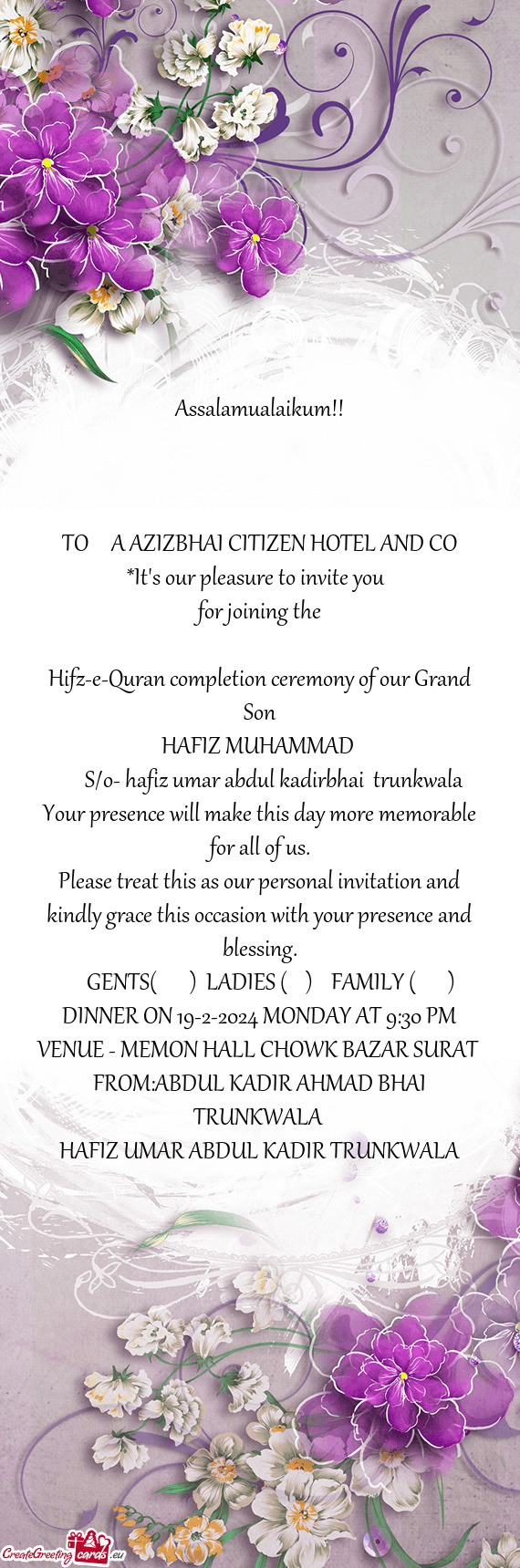 TO  A AZIZBHAI CITIZEN HOTEL AND CO