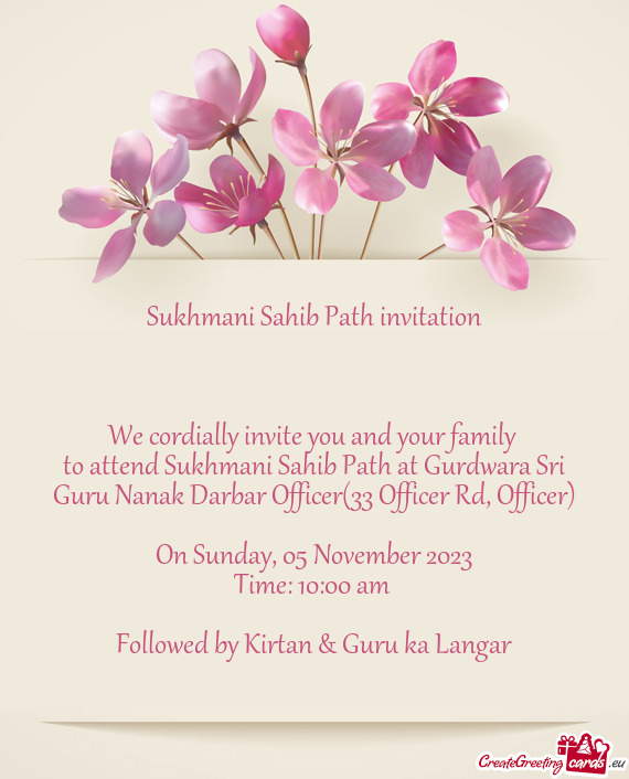 To attend Sukhmani Sahib Path at Gurdwara Sri Guru Nanak Darbar Officer(33 Officer Rd, Officer)