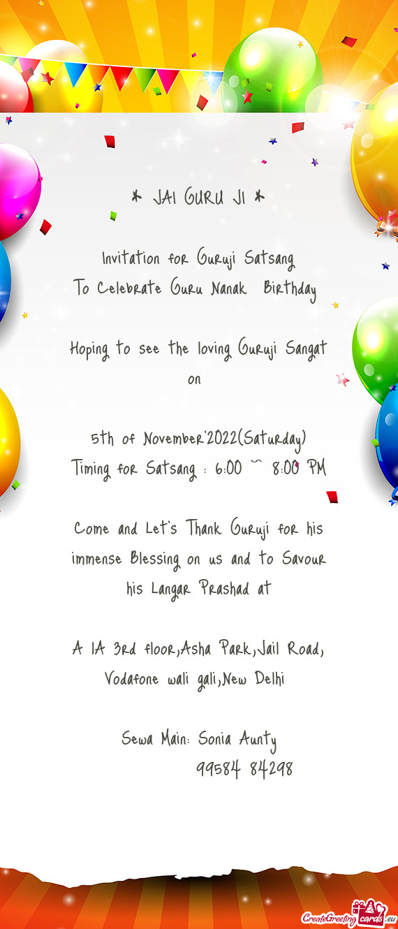 To Celebrate Guru Nanak Birthday
