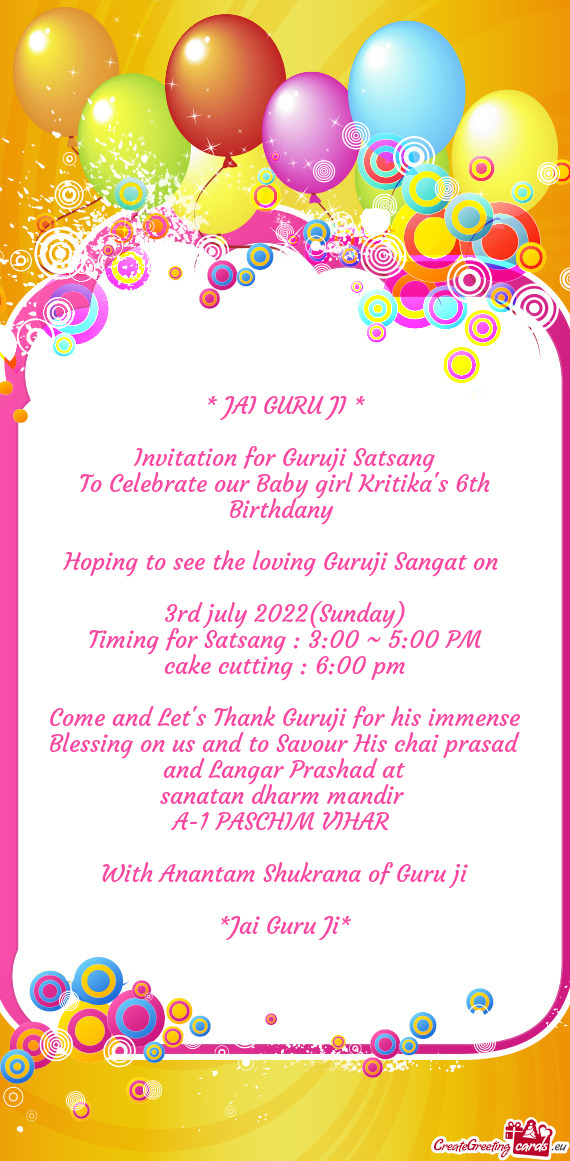 To Celebrate our Baby girl Kritika
