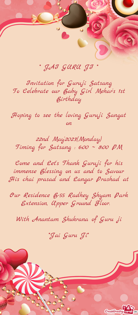 To Celebrate our Baby Girl Mehar