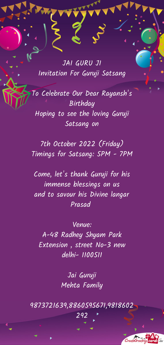 To Celebrate Our Dear Rayansh