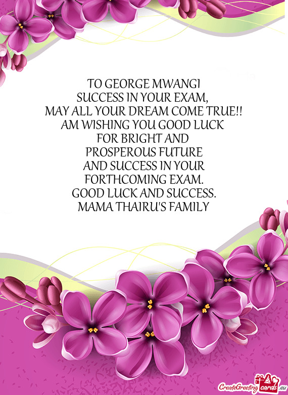 TO GEORGE MWANGI