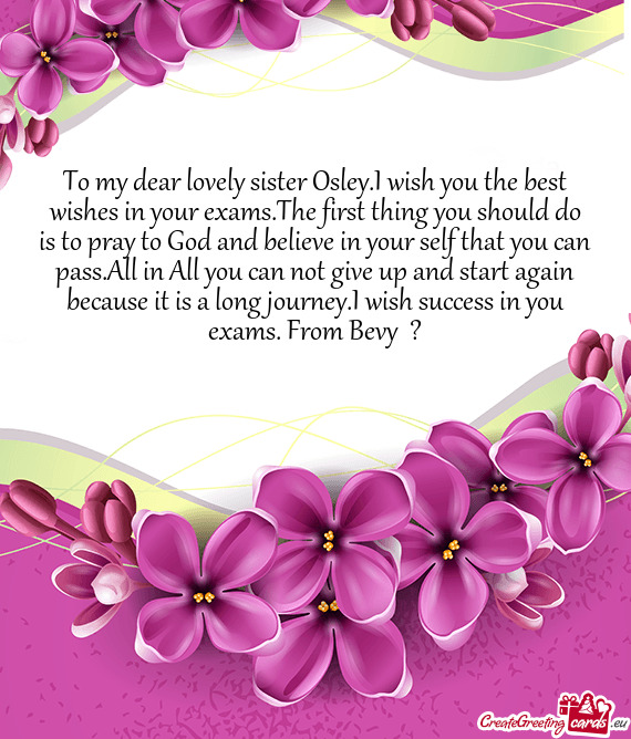To my dear lovely sister Osley.I wish you the best wishes in your exams.The first thing you should d