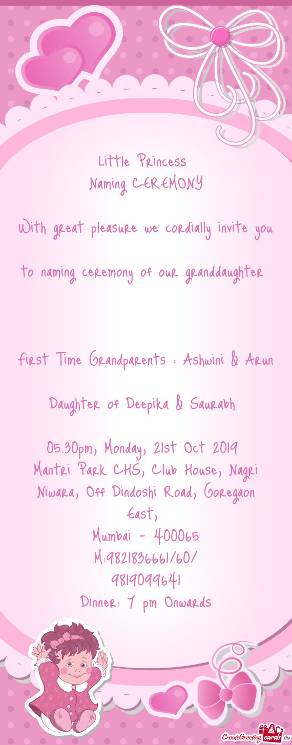 To naming ceremony of our granddaughter