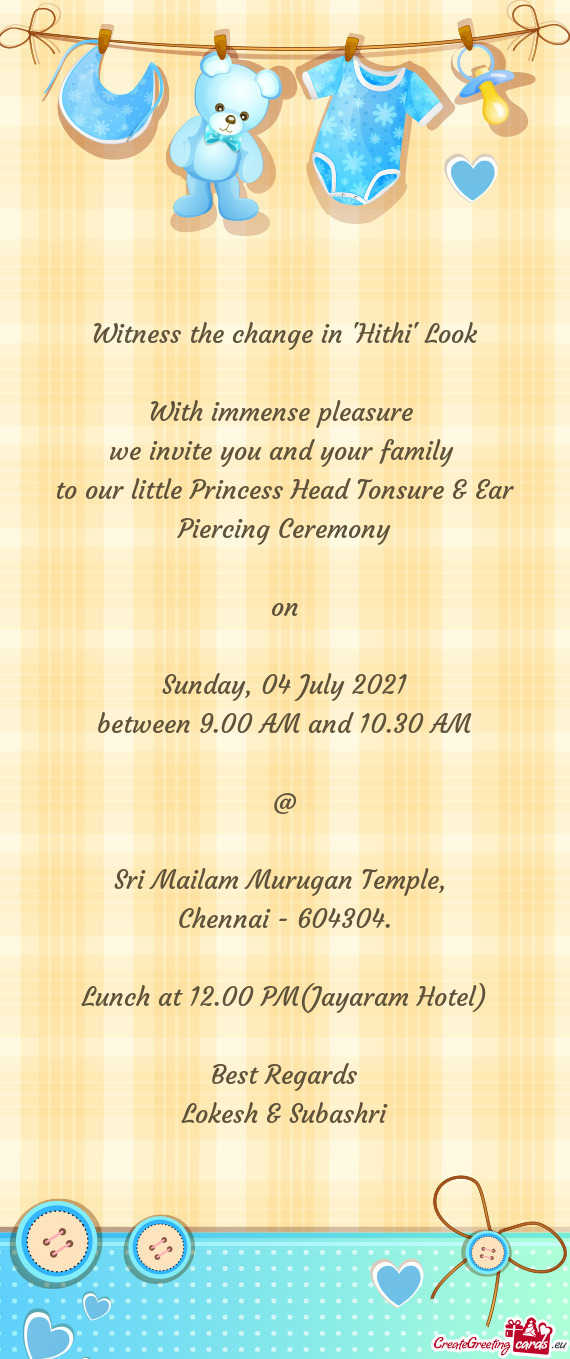 To our little Princess Head Tonsure & Ear Piercing Ceremony