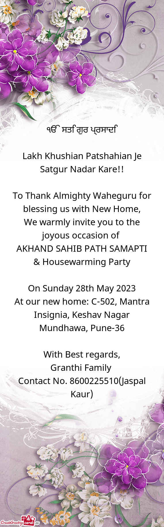 To Thank Almighty Waheguru for blessing us with New Home