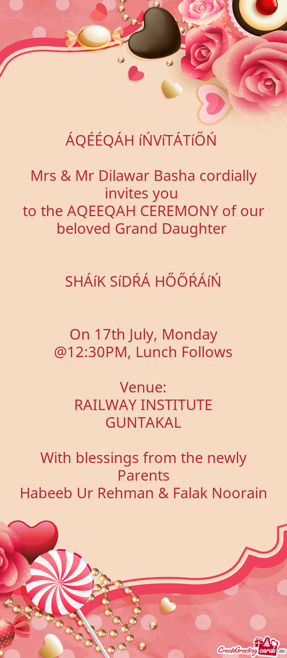 To the AQEEQAH CEREMONY of our