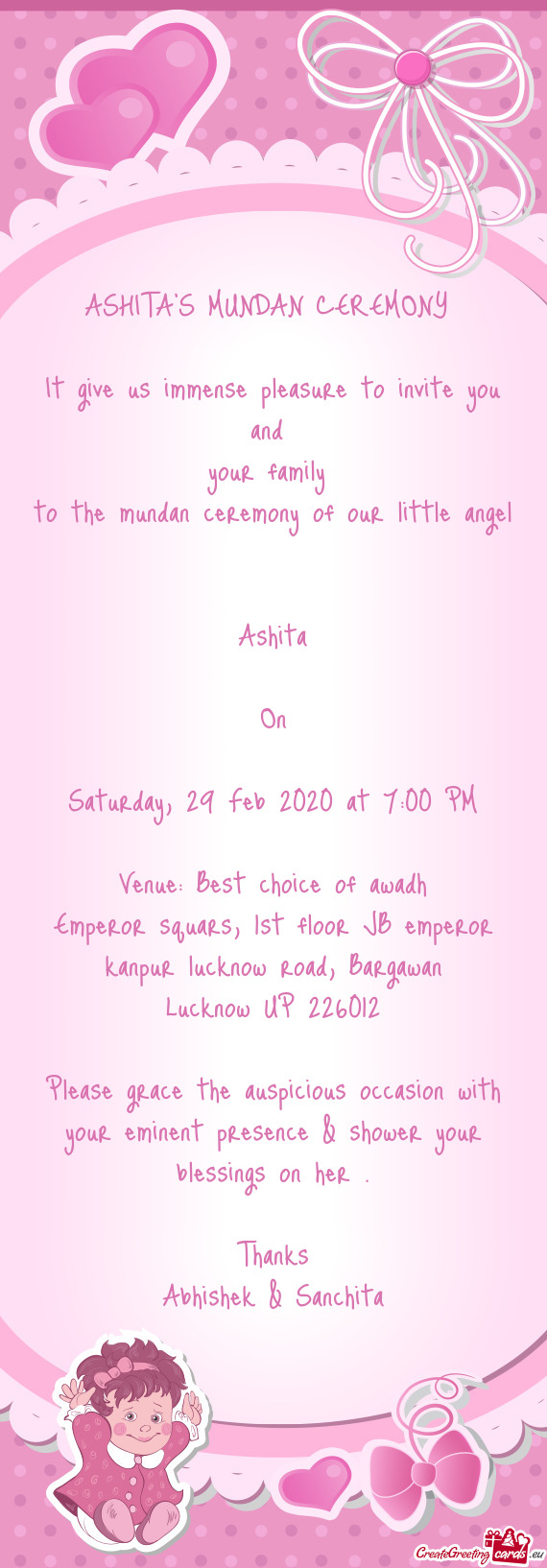To the mundan ceremony of our little angel