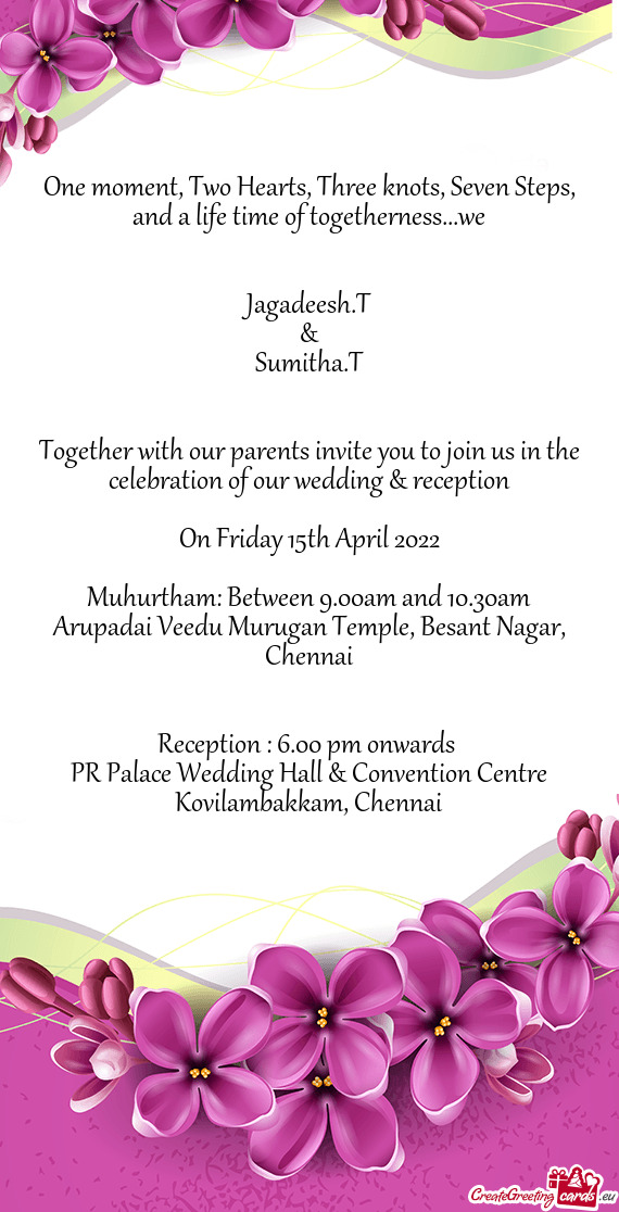 Together with our parents invite you to join us in the celebration of our wedding & reception