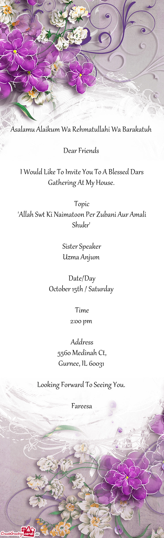 Topic "Allah Swt Ki Naimatoon Per Zubani Aur Amali Shukr"  Sister Speaker Uzma Anjum  D