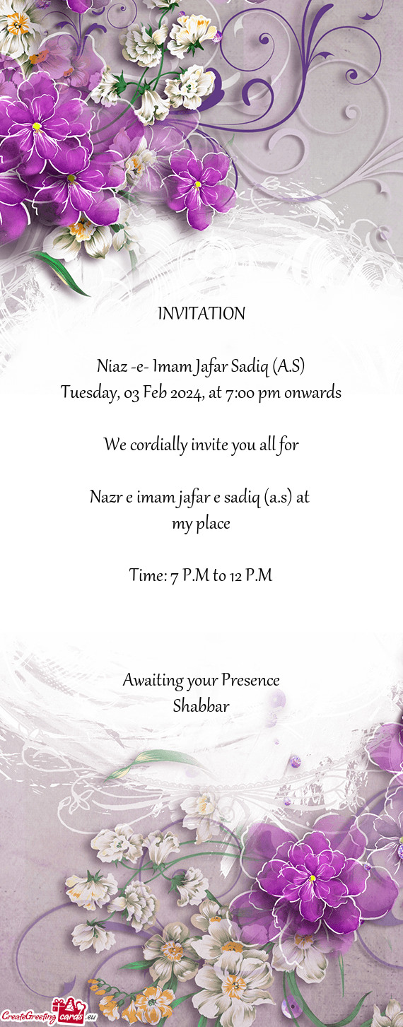 Tuesday, 03 Feb 2024, at 7:00 pm onwards