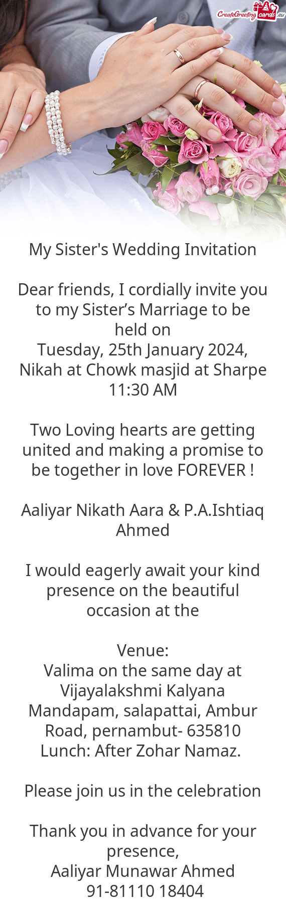 Tuesday, 25th January 2024, Nikah at Chowk masjid at Sharpe 11:30 AM