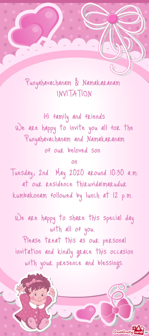 Tuesday, 2nd May 2020 around 10:30 a.m. at our residence thiruvidaimarudur kumbakonam followed by l