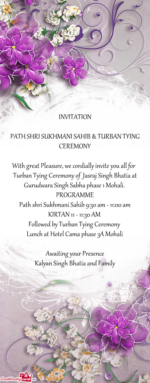 Turban Tying Ceremony of Jasraj Singh Bhatia at Gurudwara Singh Sabha phase 1 Mohali