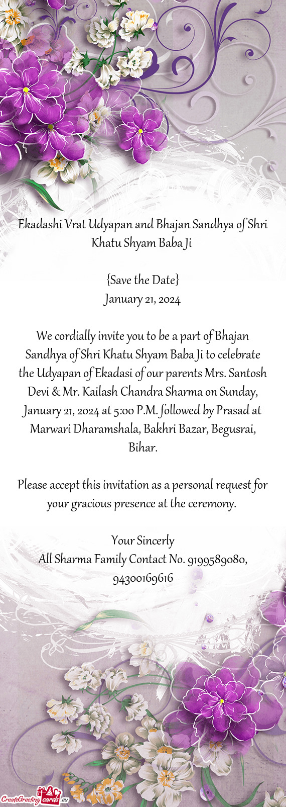 Udyapan of Ekadasi of our parents Mrs. Santosh Devi & Mr. Kailash Chandra Sharma on Sunday, January