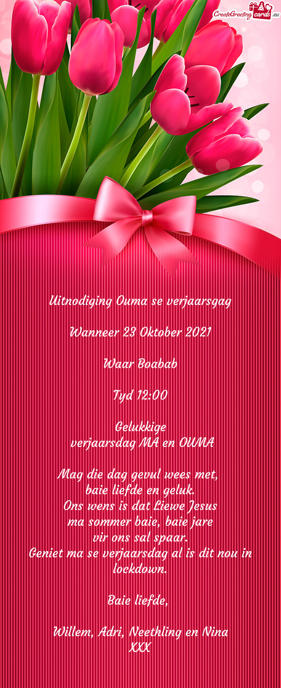 Uitnodiging Ouma se verjaarsgag