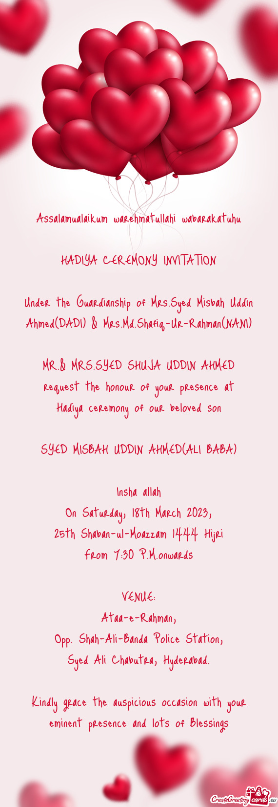 Under the Guardianship of Mrs.Syed Misbah Uddin Ahmed(DADI) & Mrs.Md.Shafiq-Ur-Rahman(NANI)