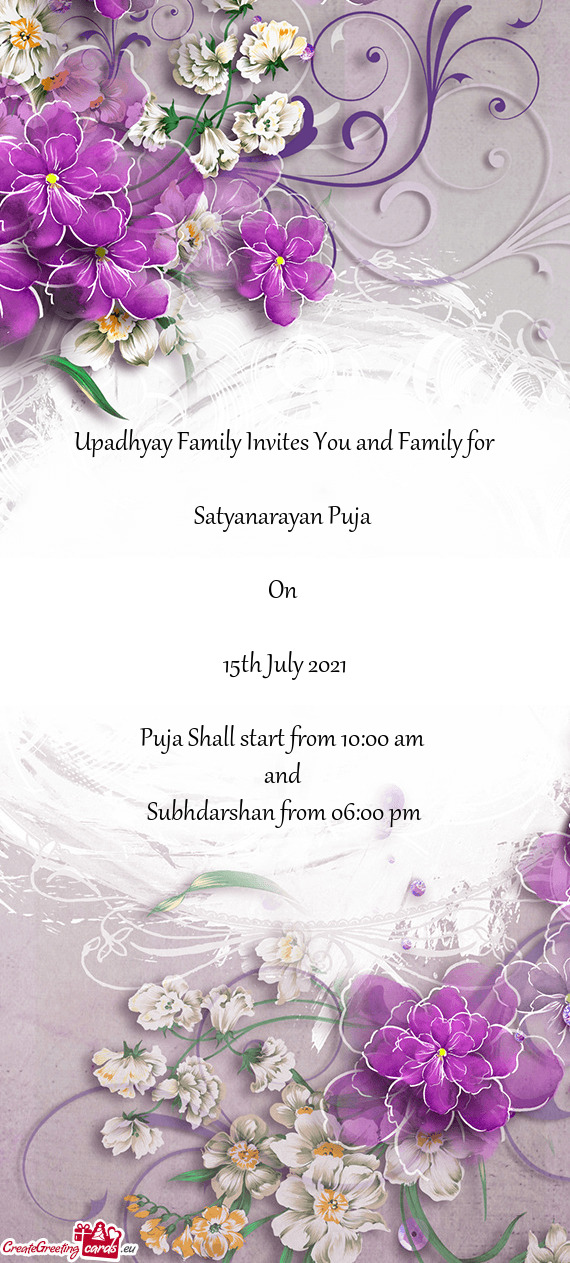 Upadhyay Family Invites You and Family for