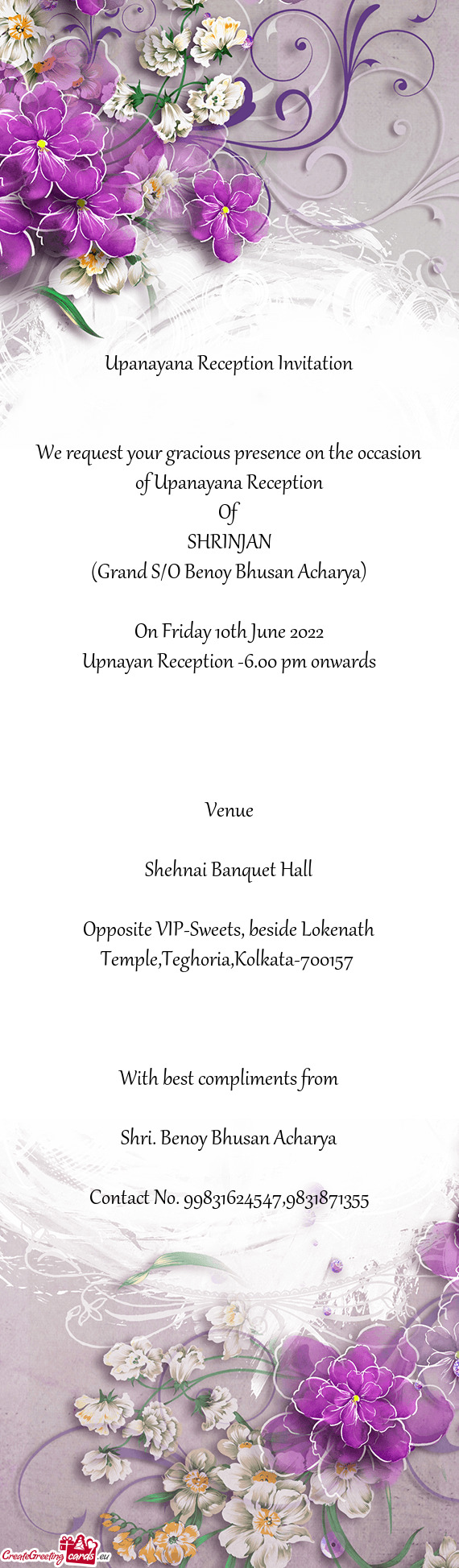 Upanayana Reception Invitation