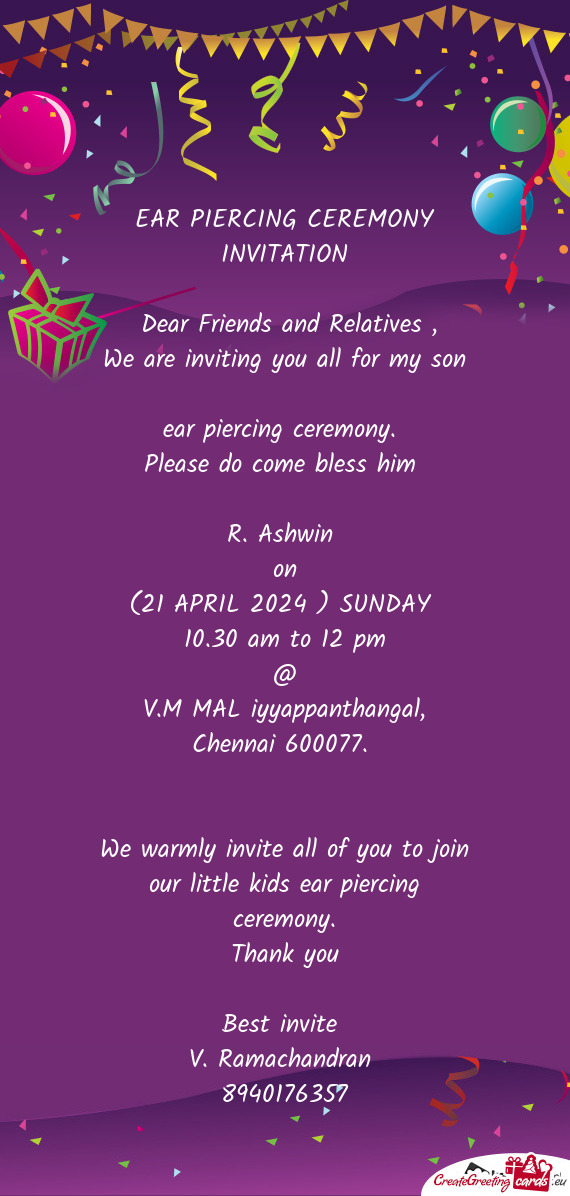 V.M MAL iyyappanthangal, Chennai 600077