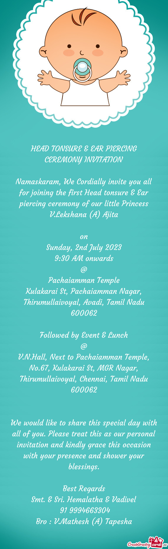 V.N.Hall, Next to Pachaiamman Temple, No.67, Kulakarai St, MGR Nagar, Thirumullaivoyal, Chennai, Tam