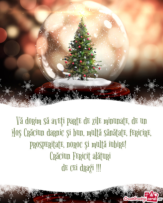Vă dorim să aveţi parte de zile minunate, de un Moş Crăciun darnic şi bun, multă sănătate