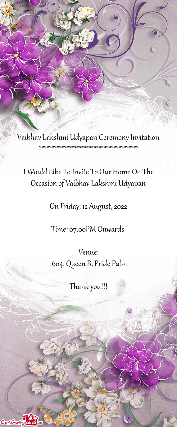 Vaibhav Lakshmi Udyapan Ceremony Invitation