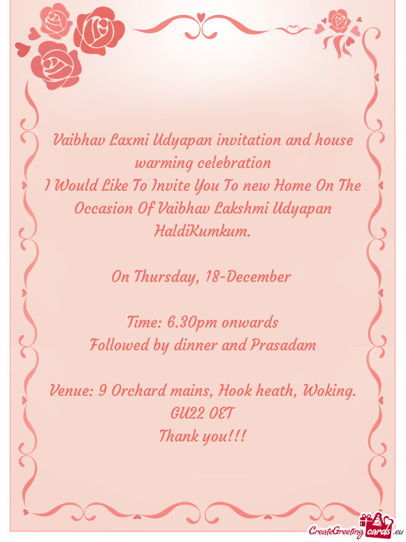 Vaibhav Laxmi Udyapan invitation and house warming celebration