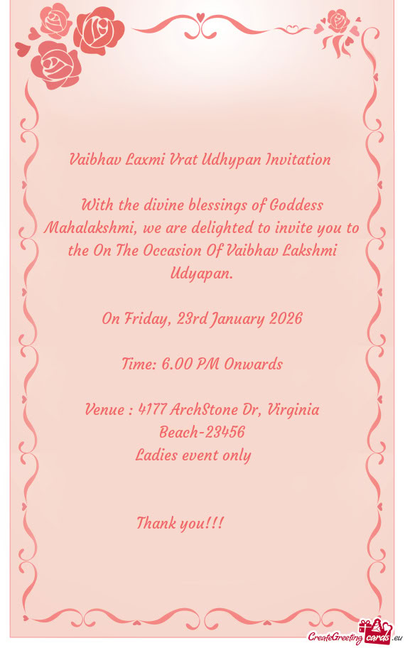 Vaibhav Laxmi Vrat Udhypan Invitation