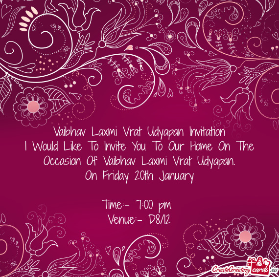Vaibhav Laxmi Vrat Udyapan Invitation