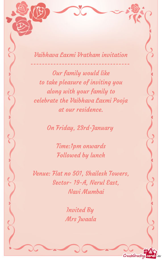 Vaibhava Laxmi Vratham invitation