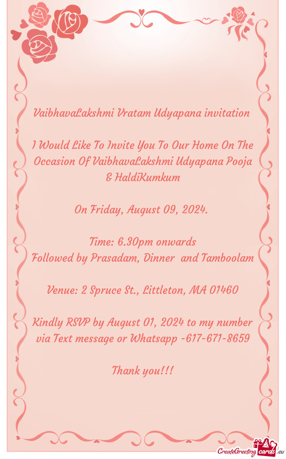 VaibhavaLakshmi Vratam Udyapana invitation