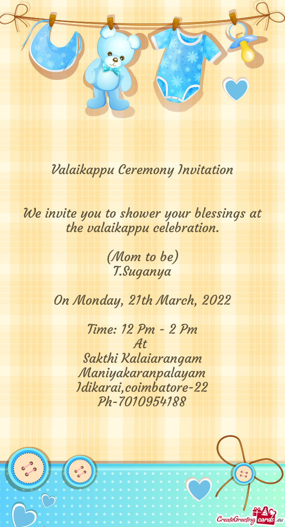 Valaikappu Ceremony Invitation