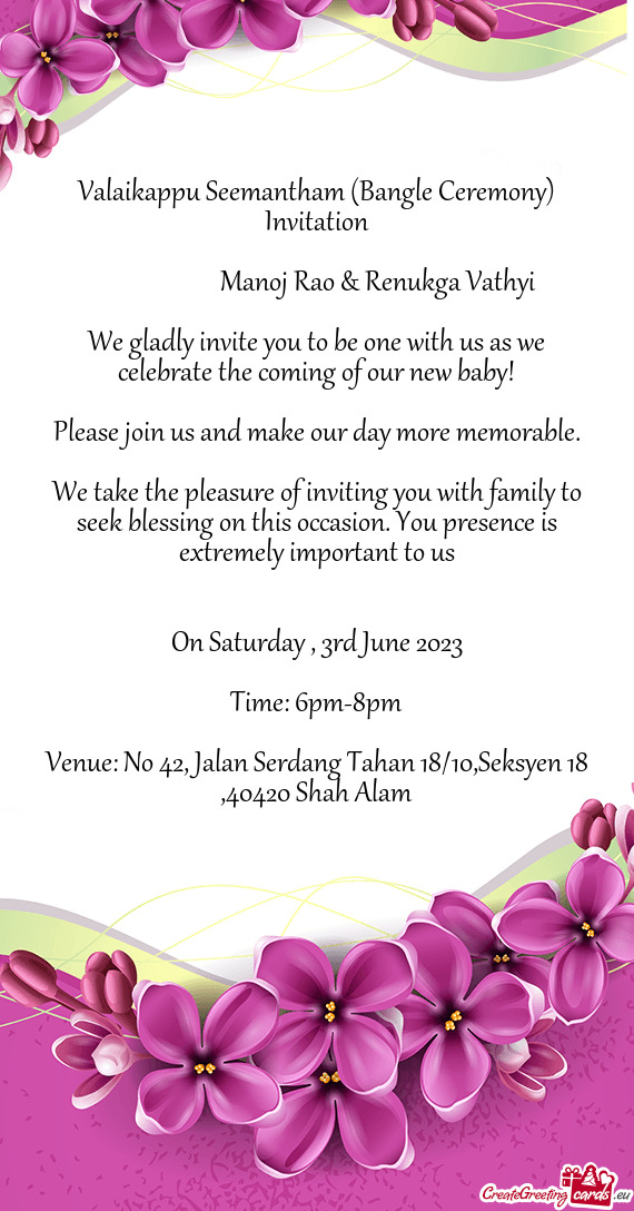 Valaikappu Seemantham (Bangle Ceremony) Invitation