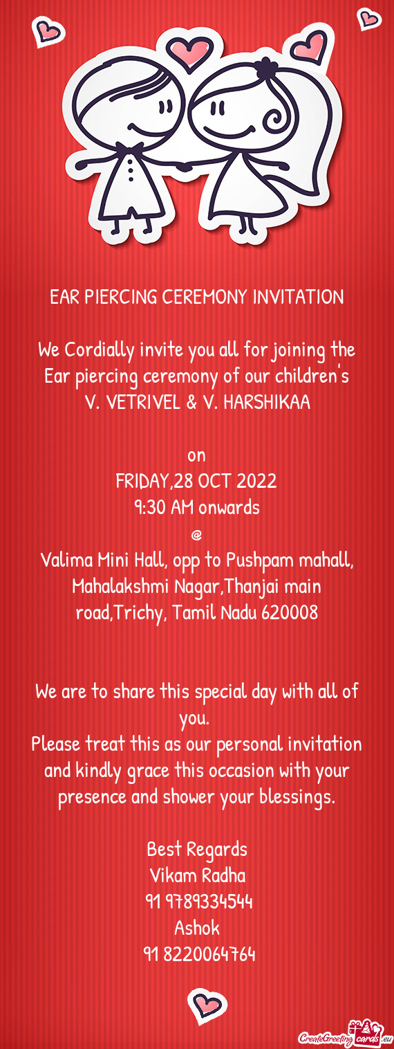 Valima Mini Hall, opp to Pushpam mahall, Mahalakshmi Nagar,Thanjai main road,Trichy, Tamil Nadu 6200